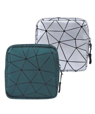 Omzsxk Tampon binding storage 2 pieces tampon storage bag portable tampon bag with zipper period bag mini bags menstruation bags for women girls (green+silver)