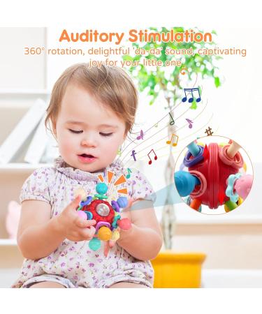 Sensory Teething Toy for Babies 0-12 Months | Red Teething Ball Rattle for Infant Development - Buy Online on GoSupps.com