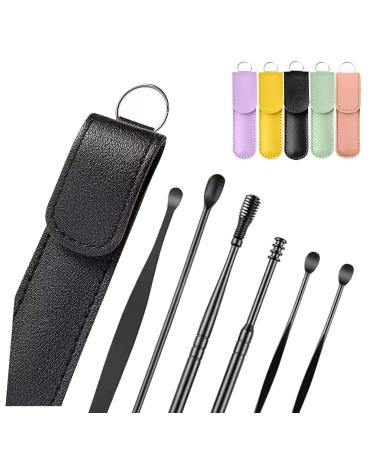 The Most Professional Ear Cleaning Master In 2023 Earwax Cleaner Tool Earwax Removal Cleaning Tool 6-Piece Set with PU Leather Spring Earwax Cleaner Tool Set (Black)
