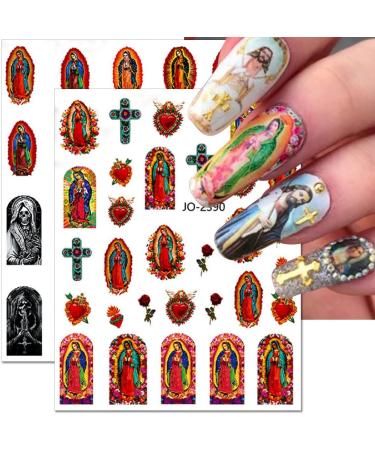Dornail Virgin Mary Nail Art Stickers - 12 Sheets | Christian Jesus & San Judas Design | 3D Self-Adhesive Decals for DIY Nail Decorations - Buy Online on GoSupps.com