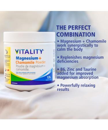 VITALITY Magnesium + Chamomile - Powder 120 Grams Adults 120 g (Pack of 1) - Buy Online on GoSupps.com