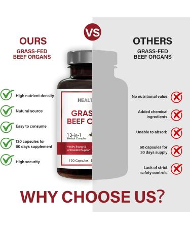 HEALTHGEM Beef Organs Supplement Grass Fed Beef Liver Kidney Heart Pancreas Lung Spleen Bone Total Body Wellness & Performance Non-GMO Gluten-Free 120 Count - Buy Online on GoSupps.com