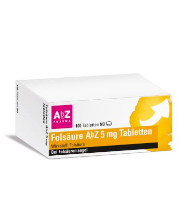 Folic acid AbZ 5 mg tablets: Well supplied for folic acid deficiency 100 tablets 100 pieces (1 pack)
