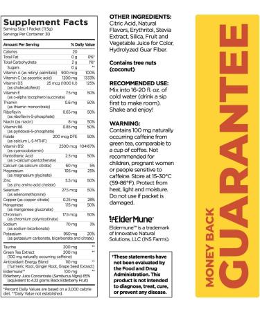 Pureboost Immune Clean Energy Drink Mix with Elderberry & 1200 mg Vitamin C - Tropical Spark 30 Count - Buy Online on GoSupps.com