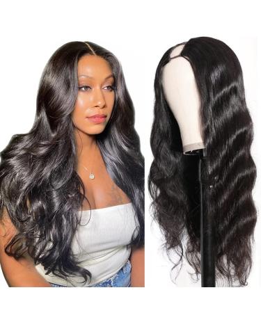 Tahikie U Part Human Hair Wig Body Wave 2''x 4'' U Shape Glueless Brazilian Virgin Human Hair Wigs for Black Women U Part Wig Body Wave 150% Density None Lace Front Wigs Natural Black Color (20 Inch  Body Wave) 20 Inch U...