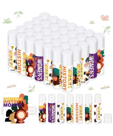 Sacubee 50 Pcs Women's History Month Lip Balm Bulk Vanilla Sunscreen Lip Balm Gift for Women's History Month Theme Favor Public Event Supplies 5 Scents