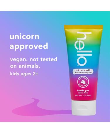 hello Unicorn Sparkle Kids Toothpaste with Fluoride, Bubble Gum Toothpaste, 4.2 Oz Tube (Pack of 3) - Buy Online on GoSupps.com