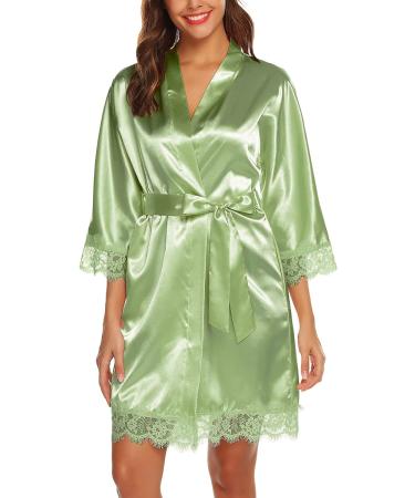 BESDEL Satin Silk V-Neck Kimono Robe - Women's Short Bridesmaids Robe | XXL, Light Green - Buy Online on GoSupps.com