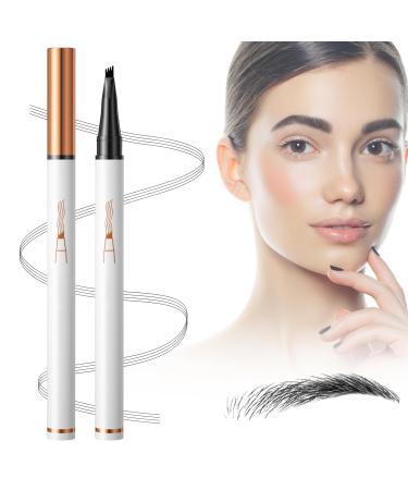 Magic Eyebrow Pencil with 4 Fork Tip Microblading Brow Pencil for Natural Makeup Long-Lasting All Day Fine Stroke 3D Waterproof Brow Pen to Accurate Depiction for Makeup Beginners (Black)