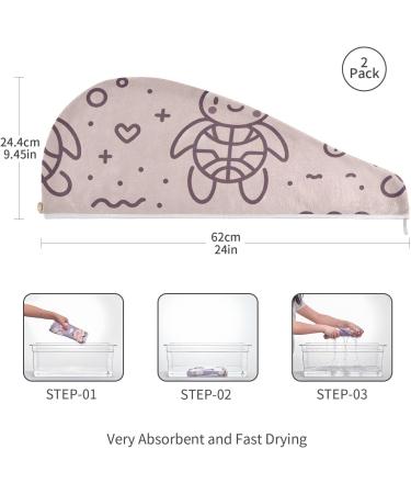 Line Turtle Hair Towel 2 Pack - Super Absorbent Quick Dry Hair Turbans for Women & Girls - Ultimate Hair Drying Solution - Buy Online on GoSupps.com