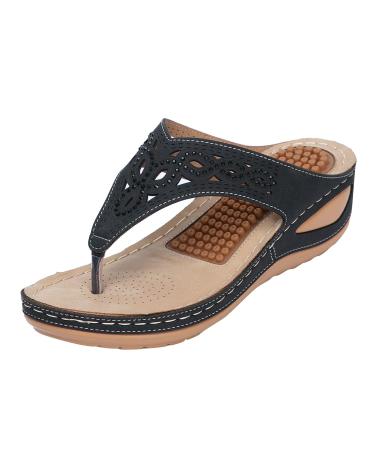 XTZYGLFD Flip-Flops sandals for women with foot vault support for comfortable walk summer wedge sandals massage function platform shoes sandals with rhinestones for women black 6 UK 3xbnarrow