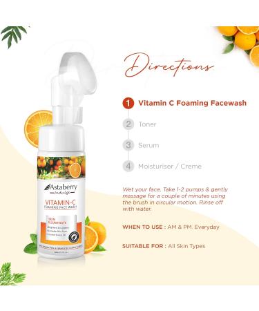 Vitamin C Foaming Face Wash | Daily Cleanser for All Skin Types | Acne & Dark Spot Remover | Exfoliating Scrub Brush | Brightening Care for Men Women Teens & Kids - Buy Online on GoSupps.com