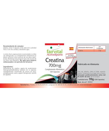 Fairvital | Creatine Monohydrate 700mg - High dosage - 120 capsules - Buy Online on GoSupps.com