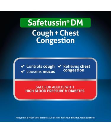 Safetussin DM Cough + Chest Congestion Relief - Safe for Adults with High Blood Pressure & Diabetes | 8 oz - International Shipping Available - Buy Online on GoSupps.com