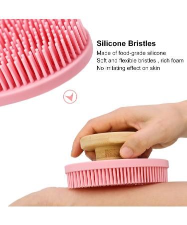 Ozner Food-Grade Soft Silicone Body Scrubber Shower Brush - Foam-Rich, Non-Slip Bamboo Handle, Durable & Easy to Clean - 1PCS (Pink) - Buy Online on GoSupps.com