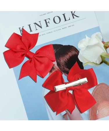 4PCS Red Ribbon Hair Bows Clips - 3.2inch Grosgrain Alligator Hair Clips for Women Girls Cheerleading - Buy Online on GoSupps.com