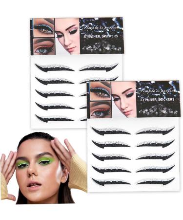 Glitter Eyeliner Stickers - 10 Pairs Reusable Waterproof Adhesive Stickers for Party Dress Up - Silver - Buy Online on GoSupps.com