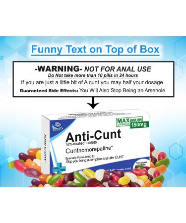 Funny Rude Joke Tablets Pill Box Prank Includes Jelly Beans Sweets Unusual Gift for Men Secret Santa Him Christmas Stocking Filler April Fools Day Birthday Women Presents Dad Boyfriend (Anti C*nt) - Buy Online on GoSupps.com