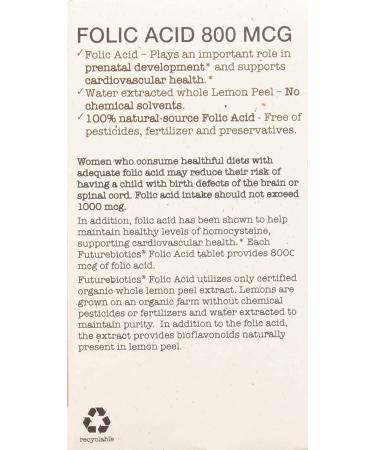 FutureBiotics Folic Acid 800 mcg - 120 Organic Vegetarian Tablets from Lemon Peel - Buy Online on GoSupps.com