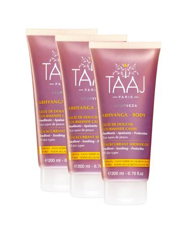TAAJ | Abhyanga Blackcurrant Shower Jelly | Anti-Oxidant Virtues | Gently Cleanses the Skin | The skin is Delicately Perfumed | Made in France | Vegan | CrueltyFree | Set of 3x200ML