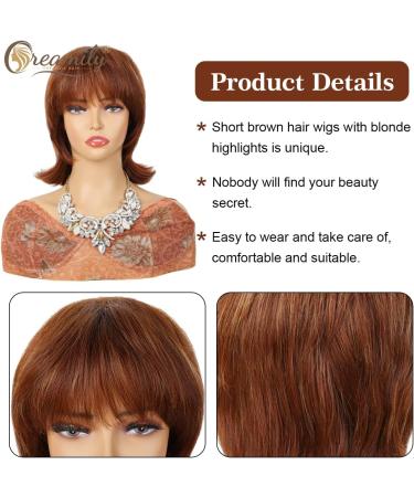 Creamily Short Wig for Women - Pixie Cut Shaggy Layered Rocker Wig with Bangs in Auburn Strawberry Blonde - Buy Online on GoSupps.com