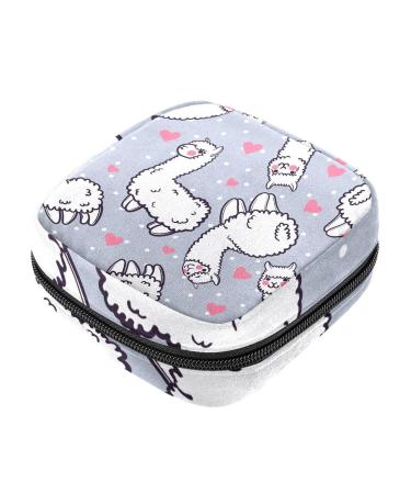 Women's napkin storage bag alpaca cute alpaca and heart patterns menstrual cup portable women's bandages storage bags female menstruation first period bag color 3
