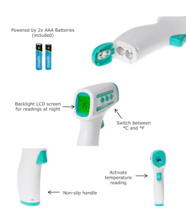 Maplin Forehead Thermometer | Non-Contact Infrared | Instant Reading | Fever Alarm | LCD Display | C/F Switch - Buy Online on GoSupps.com