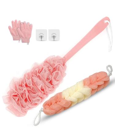 Back Scrubber for Shower  Long Handle Back Loofah Shower Brush  Soft Nylon Mesh Back Cleaner Washer  Loofah On a Stick for Men Women  Loofah Sponge Exfoliating Body Scrubber for Skin Care