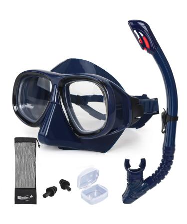 Nearsighted Snorkeling Gear for Adults Youth, Professional Full Dry Top Silicone Snorkel Set, Anti-Fog Scuba Diving Mask with Adjustable Strap(GoPro Not Included) -3.0 Royal Blue