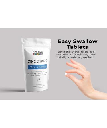 Zinc Citrate 50mg Tablets - 360 Count - Immune Health Support - Easy to Swallow Daily Supplement - Buy Online on GoSupps.com