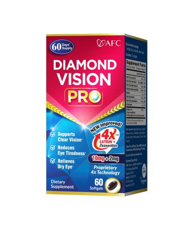 AFC Japan Diamond Vision PRO Improved, Up-Sized Formula - Lutein & Zeaxanthin 4X with Eye Vitamins Visual Health Supplement for Adults, Screen Exposure, Night Use, 60 Softgels