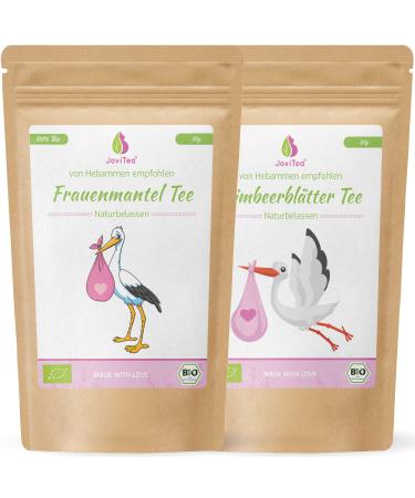 JoviTea Cycle 1 + 2 Economy Set Organic Raspberry Leaf Tea + Organic Lady's Mantle Tea (2 x 80g) 1x Raspberry Leaf Tea + 1x Lady's Mantle Tea