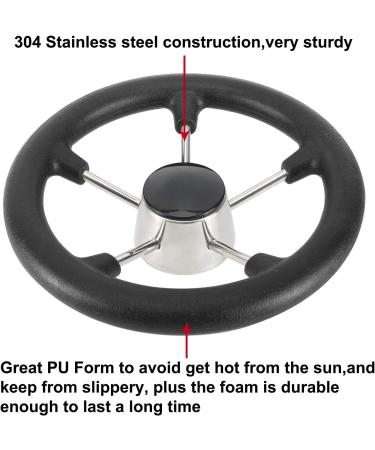 DasMarine 11 5-Spoke Stainless Steel Boat Steering Wheel - 25 Degree Dish, 3/4 Shaft - Black PU Foam Grip - No Knob - Buy Online on GoSupps.com