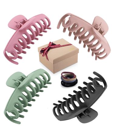 Gifeel Big Hair Claw Clips 4.33 Inch Non-Slip Large Claw Hair Clips for Women Thin Hair Strong Hold Banana Matte Jaw Hair Claw Clips for Thick Hair Fashion Hair Styling Accessories 4 Color Available(4 Packs)