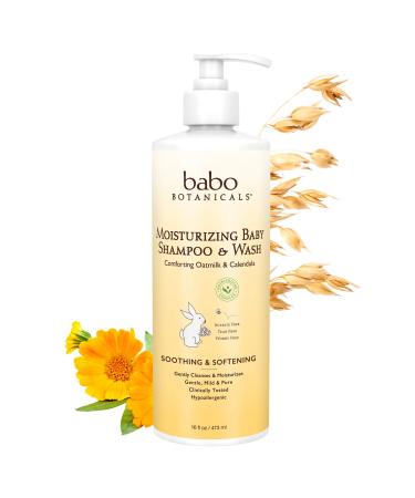 Babo Botanicals Moisturizing Plant-Based 2-in-1 Shampoo & Wash - with Organic Calendula & Oat Milk - For Babies, Kids & Adults with Sensitive or Dry Skin & Scalp - Hypoallergenic & Vegan - 16 fl. oz. 16 Fl Oz (Pack of 1)