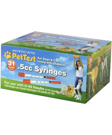 Advocate PetTest U-40 Pet Insulin Syringes Thin 31G 1/2CC, 0.5cc 5/16" for Dogs and Cats 100-Pack 0.5 cc (1/2 cc) 100 pack