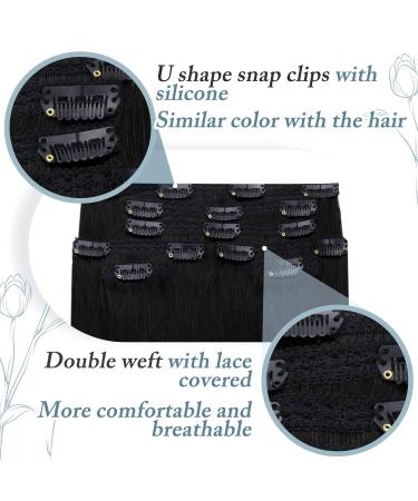 Runature 45cm Black Clip-In Hair Extensions - 120g Real Human Hair 7pcs Smooth & Silky #1B - Buy Online on GoSupps.com