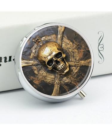 Skull Metal Pirate Pill Box - Stylish 3 Compartment Travel Organizer for Vitamins & Medication - Compact Pill Case for Purse & Pocket - Buy Online on GoSupps.com