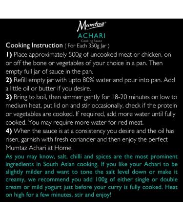 Mumtaz ACHARI Indian Curry Cooking Sauce 350g Pack of 3 Restaurant Quality at Home - Medium Spiced Serves 4-5 All Natural Ingredients Gluten Free Vegetarian Friendly. - Buy Online on GoSupps.com