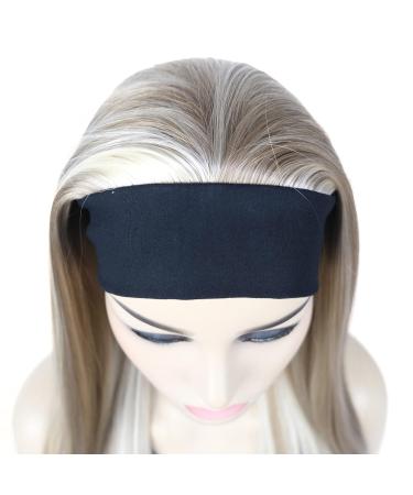 Lydell Long 3/4 Women's Wig - Smooth Hair Part Adjustable Black Headband Synthetic Hair with H16/613 Blonde Highlights | Shop Internationally - Buy Online on GoSupps.com