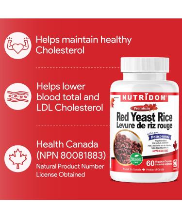 Nutridom Red Yeast Rice with Policosanol & Free Plant Sterols Supports Cholesterol Health Non-GMO Vegan Gluten free Dairy free and Soy free (60 Veggie Capsules) - Buy Online on GoSupps.com