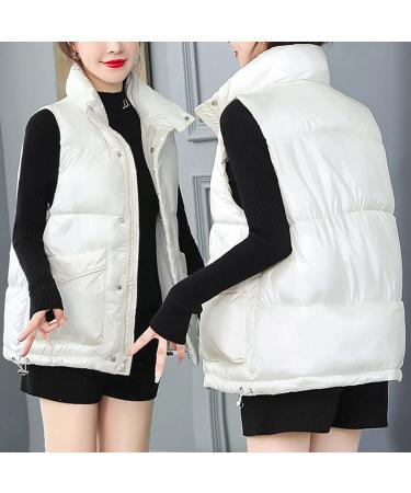 oelaio Women Padded Vest Stand Collar Zip Up Trendy Puffer Lightweight Quilted Vest for Winter with Pockets White Medium - Buy Online on GoSupps.com