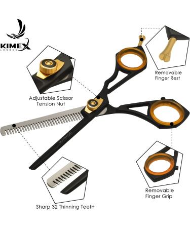 KIMEX LONDON Professional Hair Scissor Set - Stainless Steel Hair Cutting Shears with Thinning Scissor Razor, Hair Combs, and Leather Cover Black - Buy Online on GoSupps.com