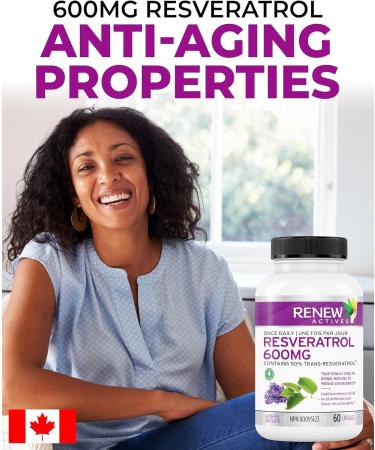 Renew Actives Optimized Resveratrol Supplement - 600mg Natural Resveratrol Complex with 50% Trans Resveratrol - High Antioxidant Formula for Cellular Health - 60 Vegan Capsules (2pk) 60 Count (Pack of 2) - Buy Online on GoSupps.com