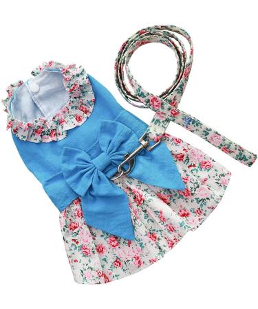 Shop Petyoung Floral Cat & Dog Clothes with Leash | Small Dog & Cat Princess Dress & Puppy Skirt in Blue M - Buy Online on GoSupps.com