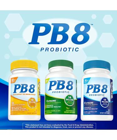 PB8 Probiotic - 3 Pack - 120 Capsules Per Bottle - Supports Digestive Health - 14 Billion CFU - 8 Beneficial Strains - No Milk Gluten or Soy - Buy Online on GoSupps.com