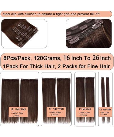 Hair Extensions Dark Brown Clip in Hair Extensions Real Human Hair 100% Remy Human Hair Clip in Extensions Straight Double Weft for Full Head #2 Brown Natural Human Hair(18inches 240g) 18inches 240g - Buy Online on GoSupps.com