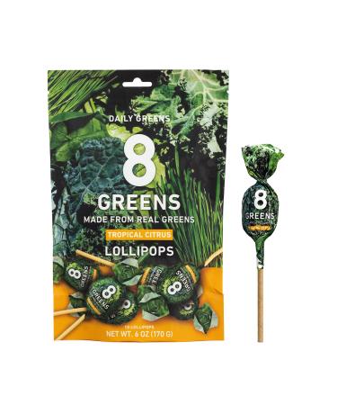8Greens Daily Lollipops, Natural Tropical Citrus flavor with Real Super Greens, Gluten-free, Vegan, Non-GMO, No Artificial Colors & Flavors