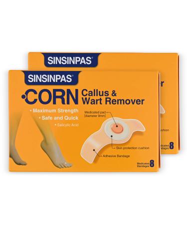 SINSINPAS Corn Callus & Wart Remover, Maximum Strength, 2 Pack (16 Patches Total)