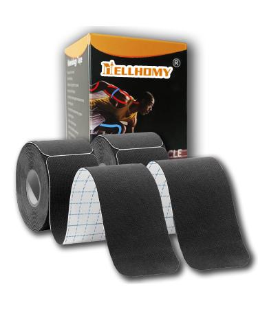 Kinesiology Tape Precut - 2 Rolls 5cmx10M | K Tape Hypoallergenic Waterproof 80 Precut Strips In Total Physio Elastic Sports Tape Pain Relief Adhesive for Muscles Elbow Knee & Shoulder Sports | Black